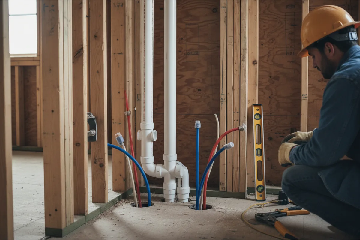 Drain and supply rough-in during Leak Detection in Montville